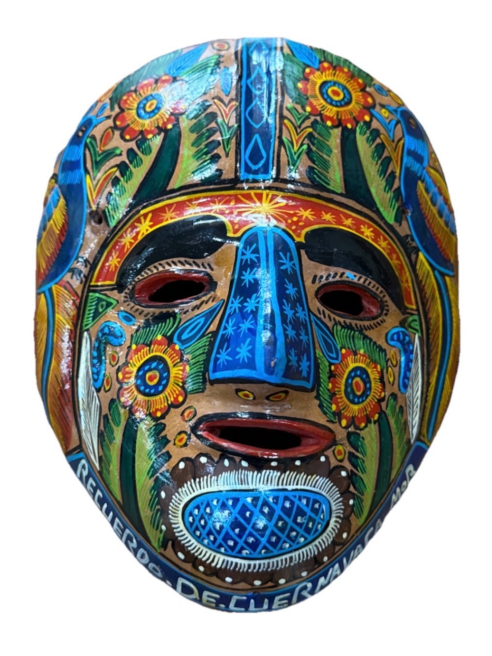 Vintage 1987 Mexican Folk Art Hand Painted Wall Mask Recuerdo De Cuernavaca 8x7